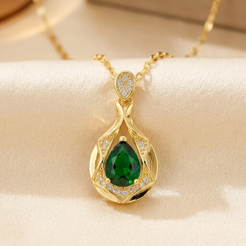 Gold Emerald Teardrop Pendant Necklace by Harrison & James - necklace product image 4