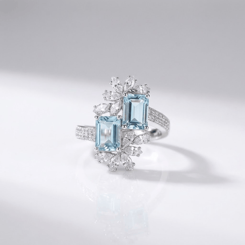 AQUAMARINE CRYSTAL SILVER RING - (ADJUSTABLE) by Harrison & James - ring product image 1