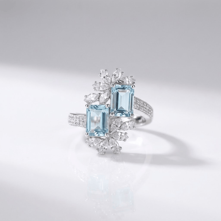 AQUAMARINE CRYSTAL SILVER RING - (ADJUSTABLE) by Harrison & James - ring product image 1