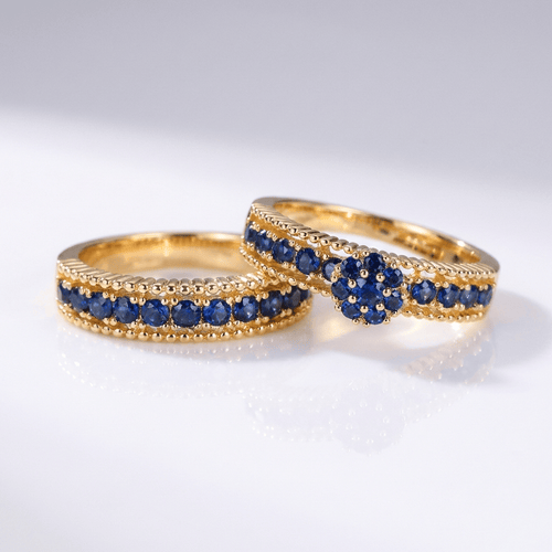 BLUE SAPPHIRE GOLD STACKING BAND SET by Harrison & James - ring product image 1