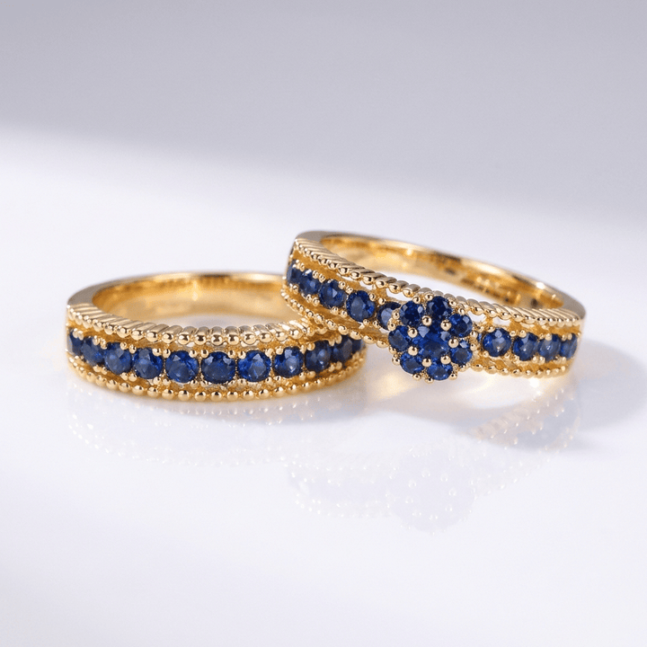 BLUE SAPPHIRE GOLD STACKING BAND SET by Harrison & James - ring product image 1