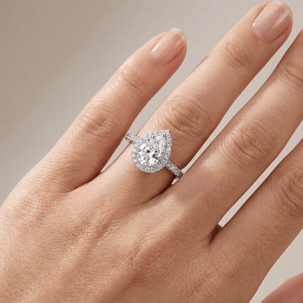 PEAR ZIRCONIA SILVER HALO RING by Harrison & James - ring product image 2