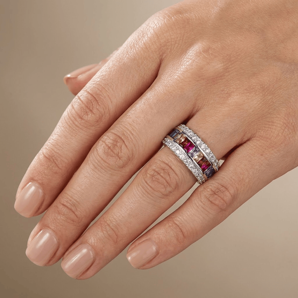SILVER RAINBOW GEMSTONE BAND RING by Harrison & James - ring product image 2