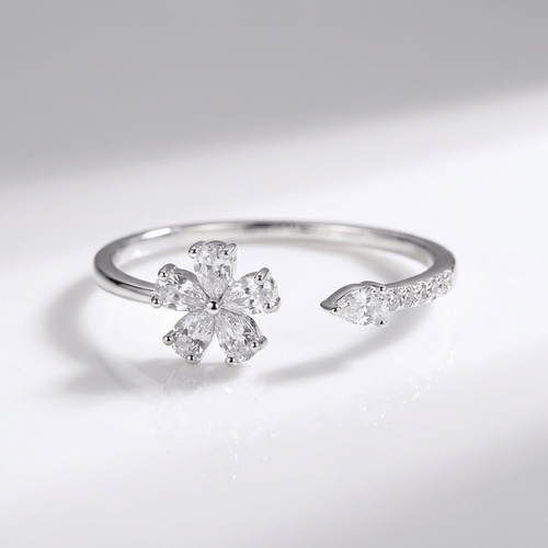 SILVER ZIRCONIA FLOWER - (ADJUSTABLE) by Harrison & James - jewelry product image 1