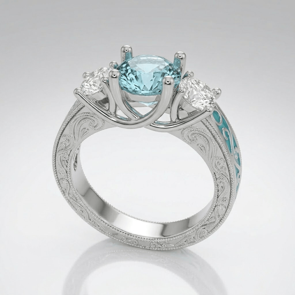 SILVER GEMSTONE OVAL HALO RING by Harrison & James - ring product image 1