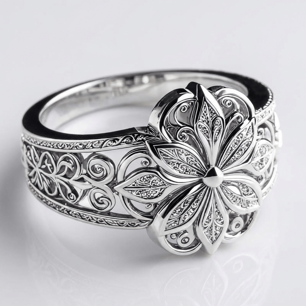 SILVER FLOWER ZIRCONIA RING by Harrison & James - ring product image 1