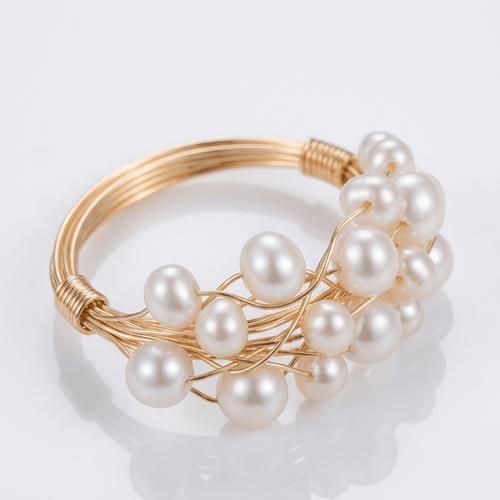 GOLD PEARL CLUSTER BANGLE RING - (ADJUSTABLE) by Harrison & James - bracelet product image 1