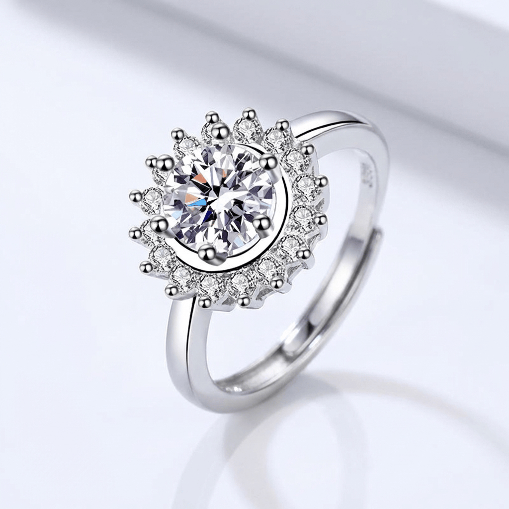 SILVER ROUND DIAMOND SUNBURST RING - (ADJUSTABLE) by Harrison & James - ring product image 1