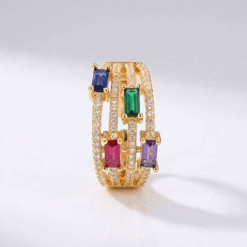GOLD COLORFUL GEMSTONE RING - (ADJUSTABLE) by Harrison & James - ring product image 1