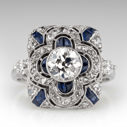 SILVER DIAMOND SAPPHIRE VINTAGE RING by Harrison & James - ring product image 1