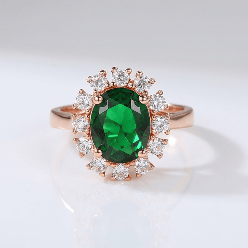 ROSE GOLD EMERALD DIAMOND HALO RING - (ADJUSTABLE) by Harrison & James - ring product image 1