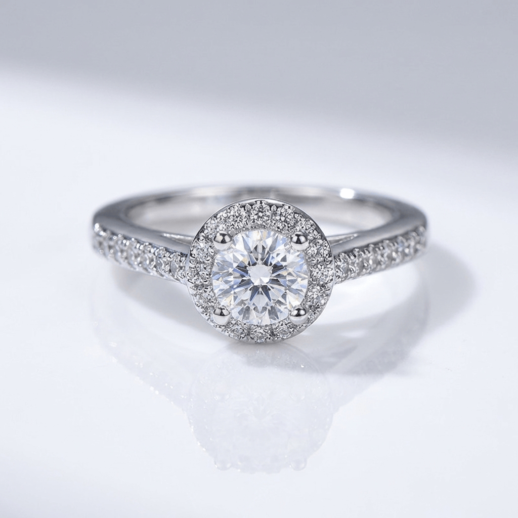 SILVER CUSHION DIAMOND PAVE HALO RING by Harrison & James - ring product image 1