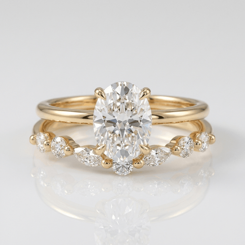 GOLD OVAL DIAMOND MARQUISE BAND SET by Harrison & James - ring product image 1