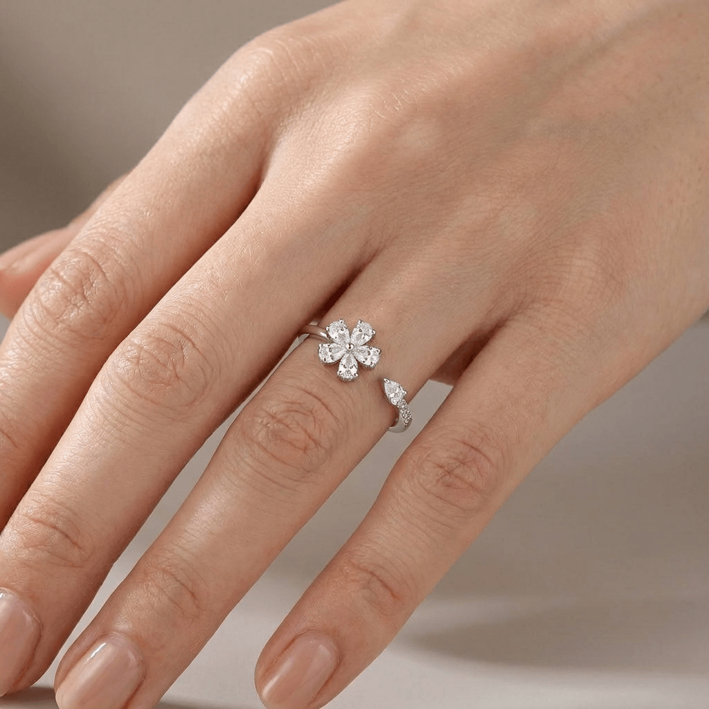 SILVER ZIRCONIA FLOWER - (ADJUSTABLE) by Harrison & James - jewelry product image 2