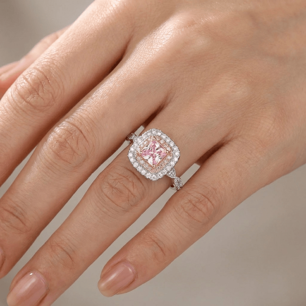 PINK CUSHION ZIRCONIA HALO RING by Harrison & James - ring product image 2