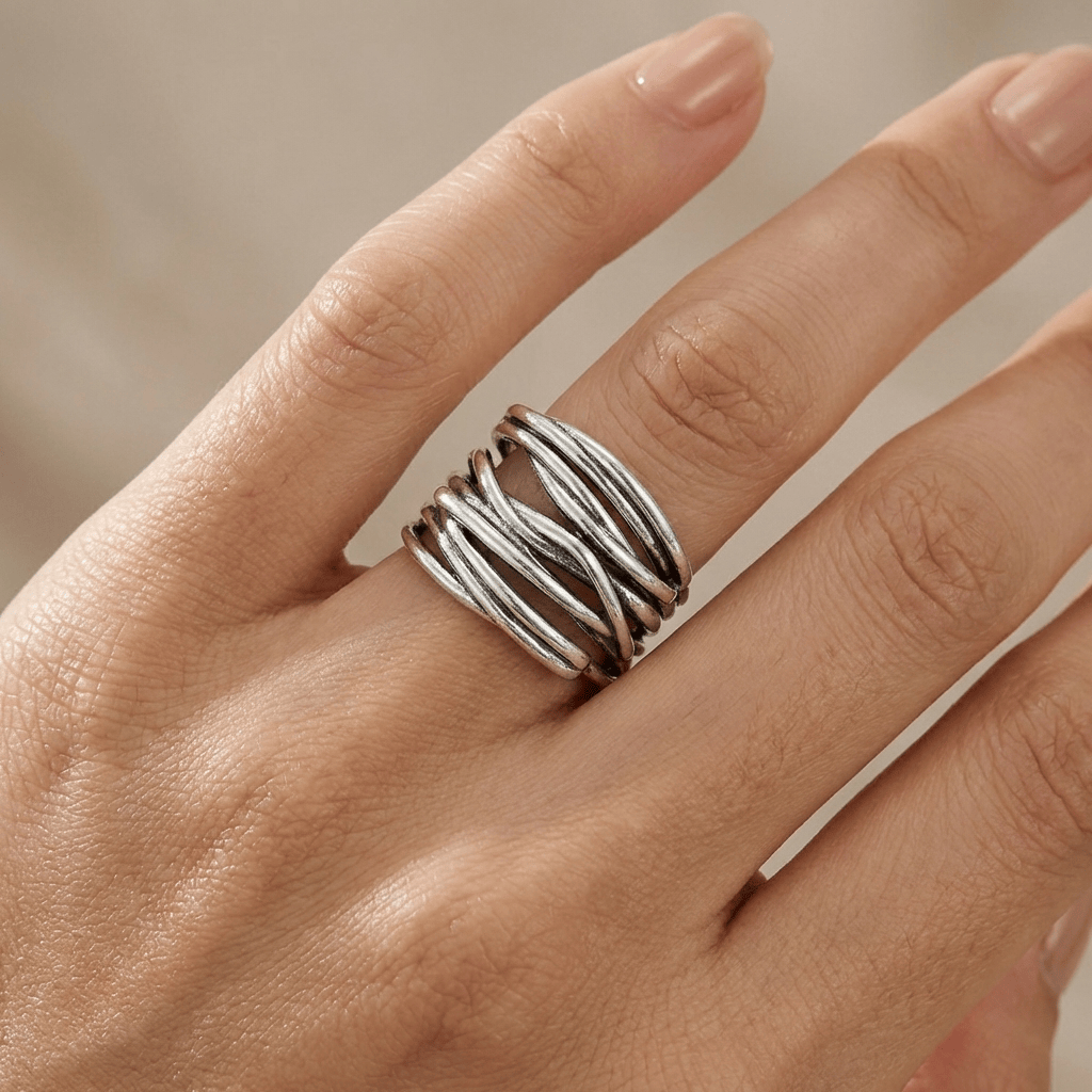 SILVER STACKED ZIRCONIA RING - (ADJUSTABLE) by Harrison & James - ring product image 4