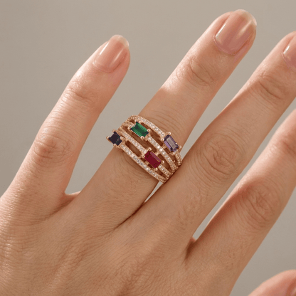 GOLD COLORFUL GEMSTONE RING - (ADJUSTABLE) by Harrison & James - ring product image 2