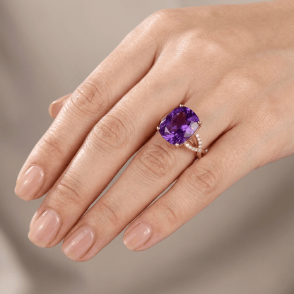 ROSE GOLD AMETHYST CUSHION RING - (ADJUSTABLE) by Harrison & James - ring product image 2