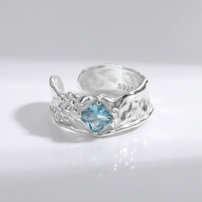 SILVER AQUAMARINE TEXTURED RING - (ADJUSTABLE) by Harrison & James - ring product image 1