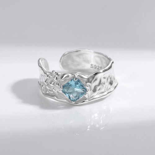 SILVER AQUAMARINE TEXTURED RING - (ADJUSTABLE) by Harrison & James - ring product image 1