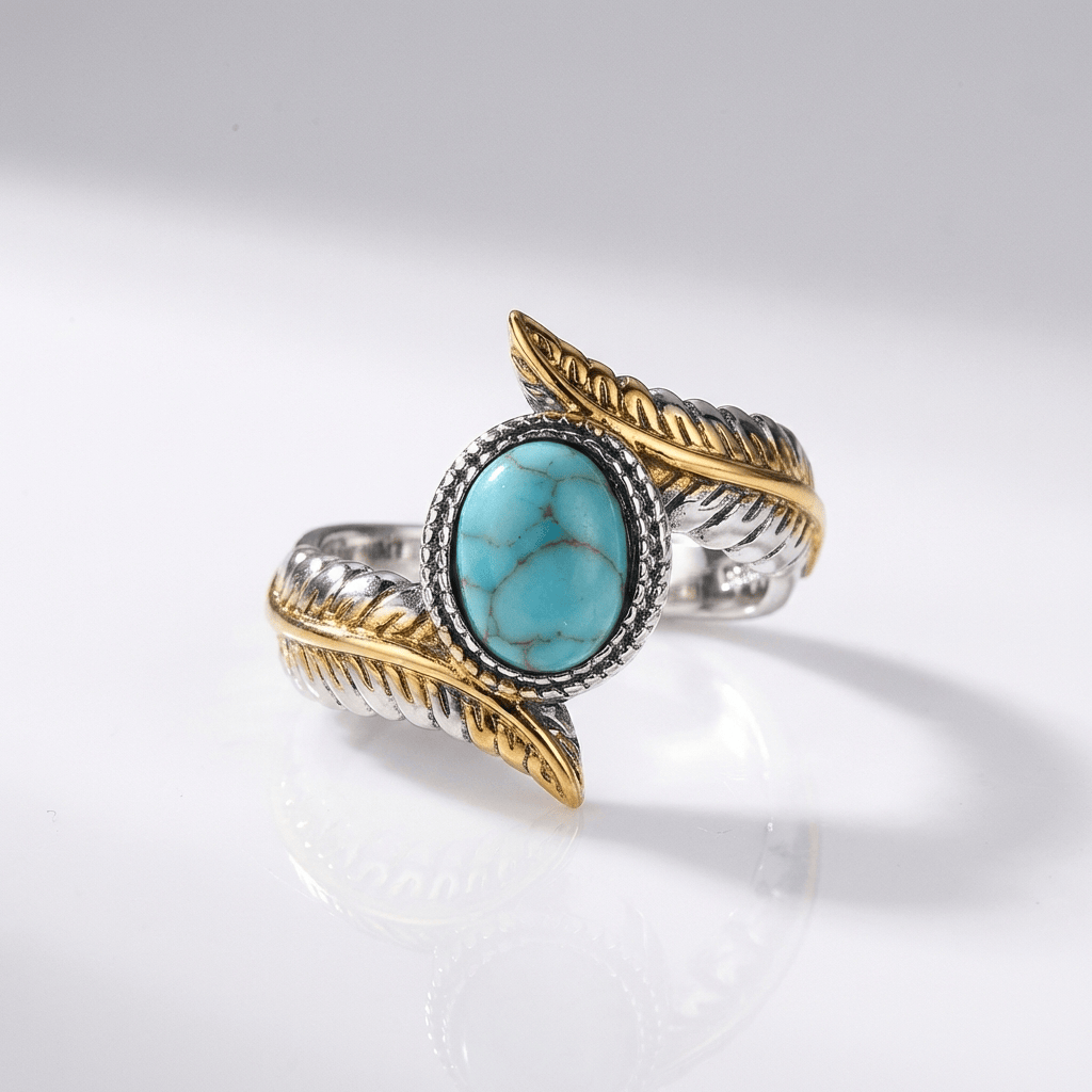 SILVER GOLD TURQUOISE BOHEMIAN RING by Harrison & James - ring product image 1