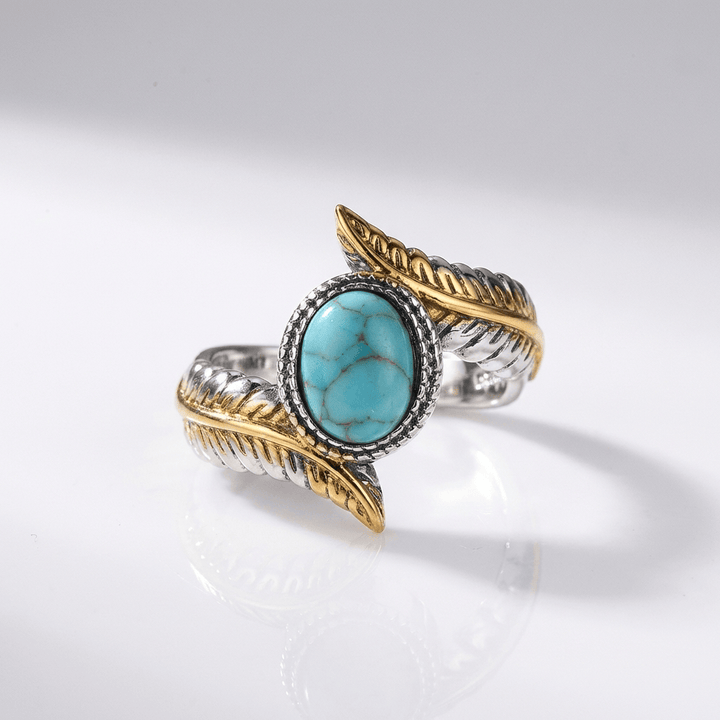 SILVER GOLD TURQUOISE BOHEMIAN RING by Harrison & James - ring product image 1
