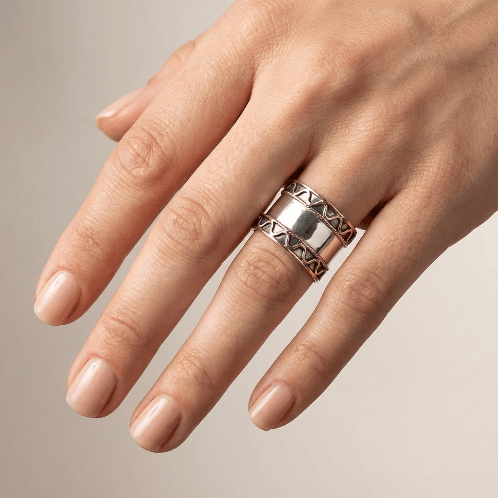 SILVER SHELL STRIPE RING by Harrison & James - ring product image 2