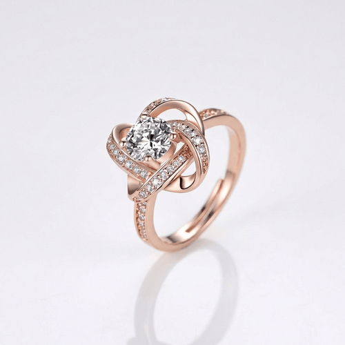 ROSE GOLD ZIRCONIA TWISTED KNOT RING - (ADJUSTABLE) by Harrison & James - ring product image 1