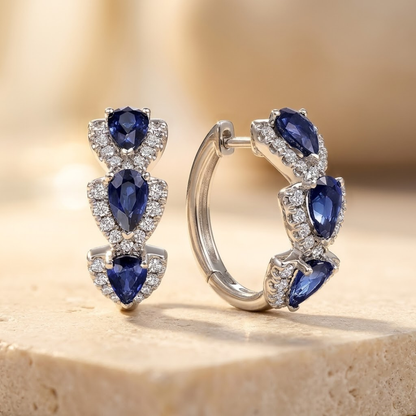 Silver Sapphire Halo Hoop Earrings by Harrison & James - earrings product image 1