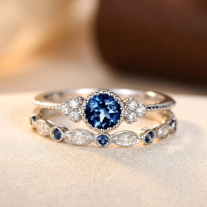Silver Sapphire Halo Ring by Harrison & James - ring product image 1