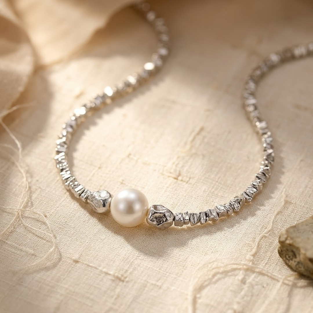 Silver Minimalist Pearl Choker Necklace by Harrison & James - necklace product image 2