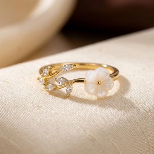 Gold Floral and Leaf Open Ring by Harrison & James - ring product image 1