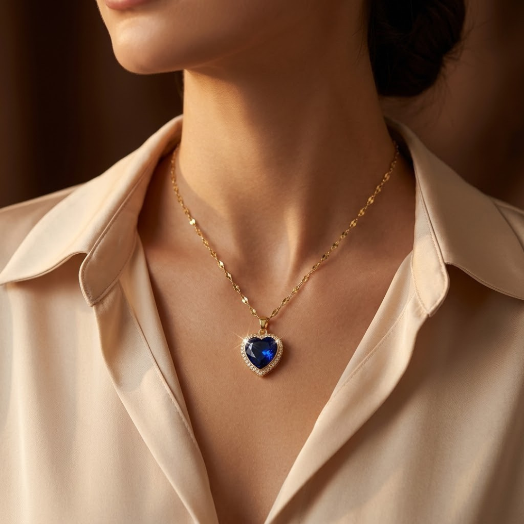 Gold Sapphire Heart Necklace by Harrison & James - necklace product image 1