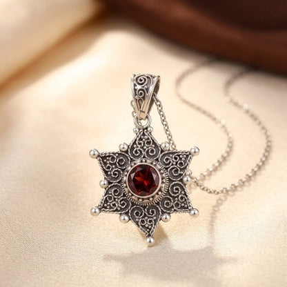 Silver Ruby Star Pendant Necklace by Harrison & James - necklace product image 1