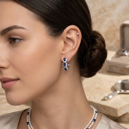 Silver Sapphire Halo Hoop Earrings by Harrison & James - earrings product image 2