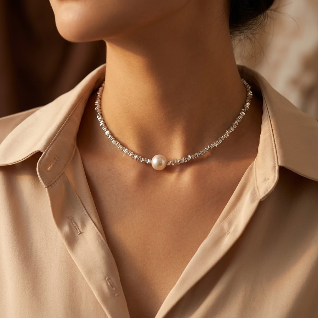Silver Minimalist Pearl Choker Necklace by Harrison & James - necklace product image 1