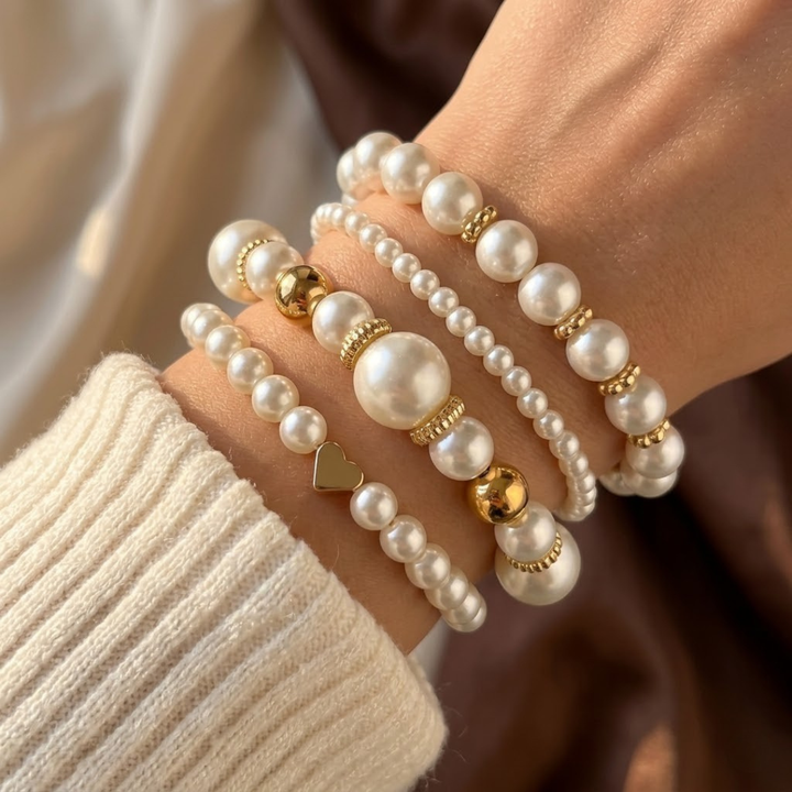 Gold Pearl Beaded Bracelet Set by Harrison & James - bracelet product image 1