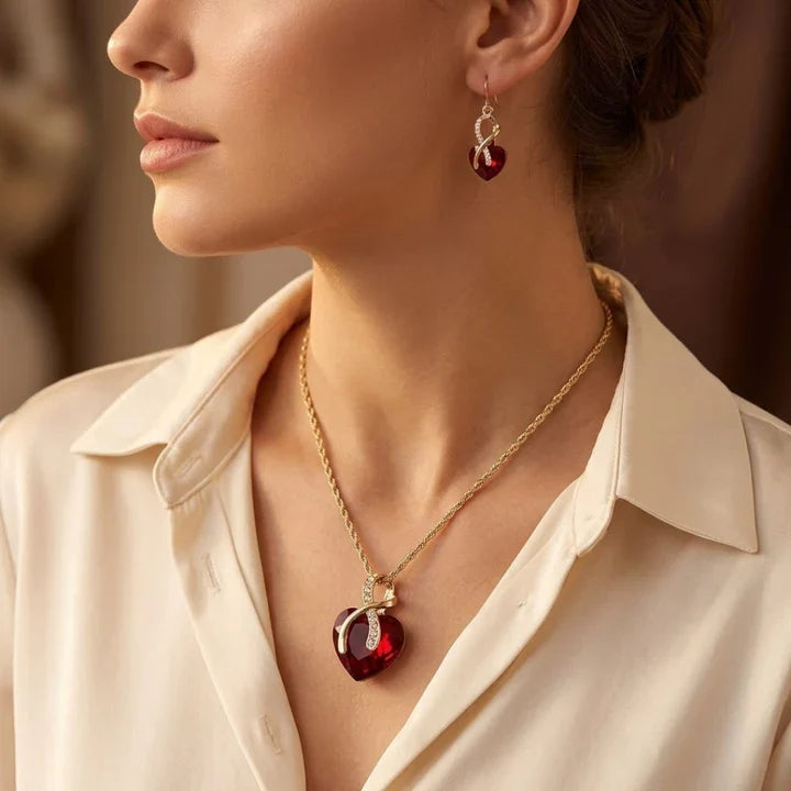 Gold Ruby Twisted Heart Jewelry Set by Harrison & James - jewelry set product image 2