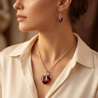 Gold Ruby Twisted Heart Jewelry Set by Harrison & James - jewelry set product image 2