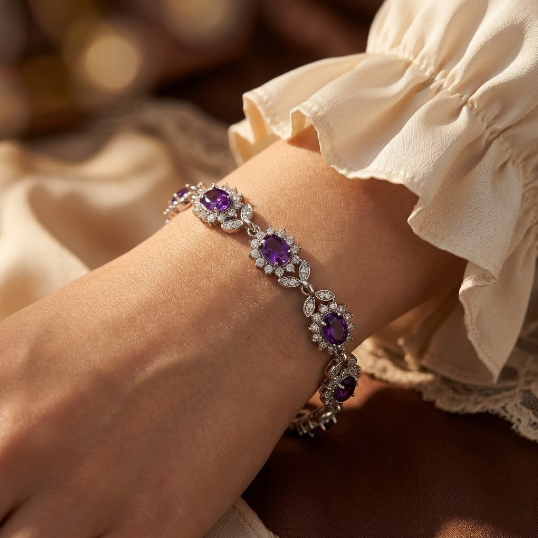 Silver Amethyst Floral Bracelet by Harrison & James - bracelet product image 2