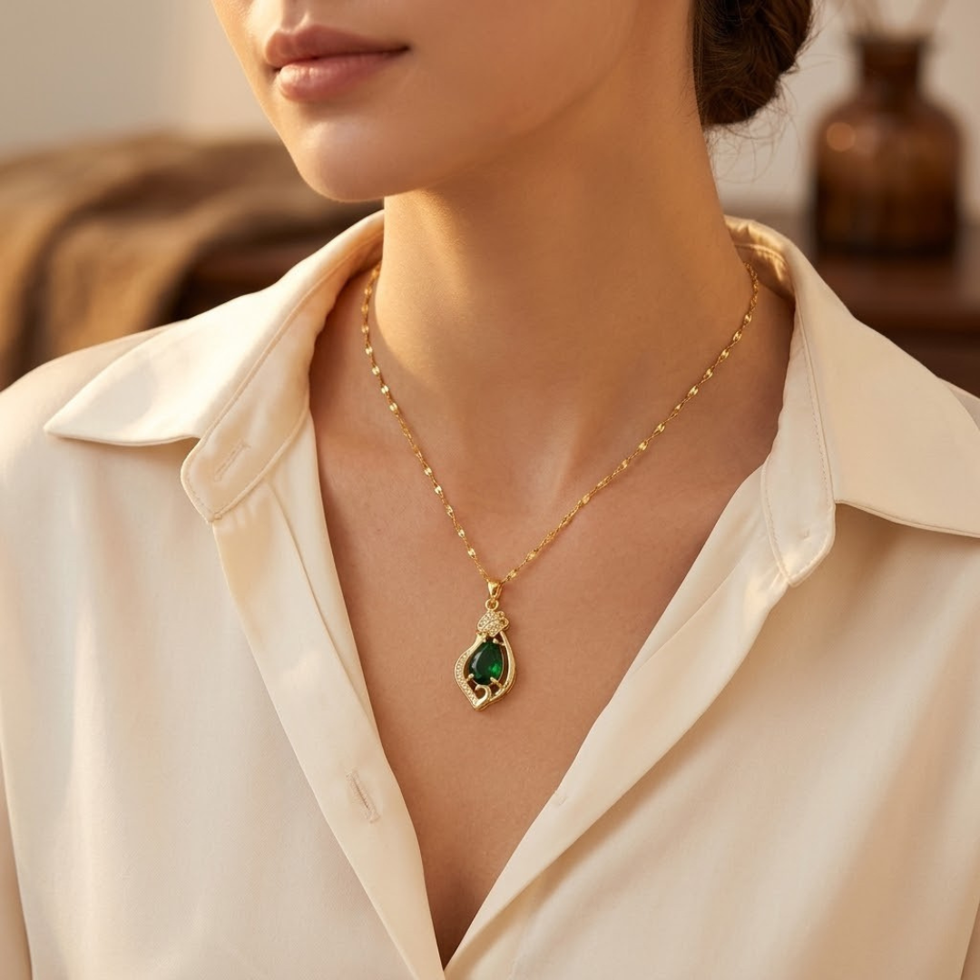 Gold Emerald Teardrop Pendant Necklace by Harrison & James - necklace product image 2