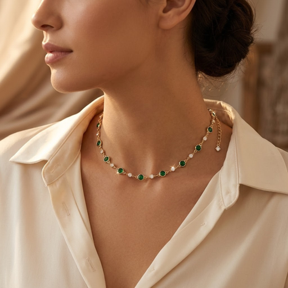 Gold Emerald Station Necklace by Harrison & James - necklace product image 2
