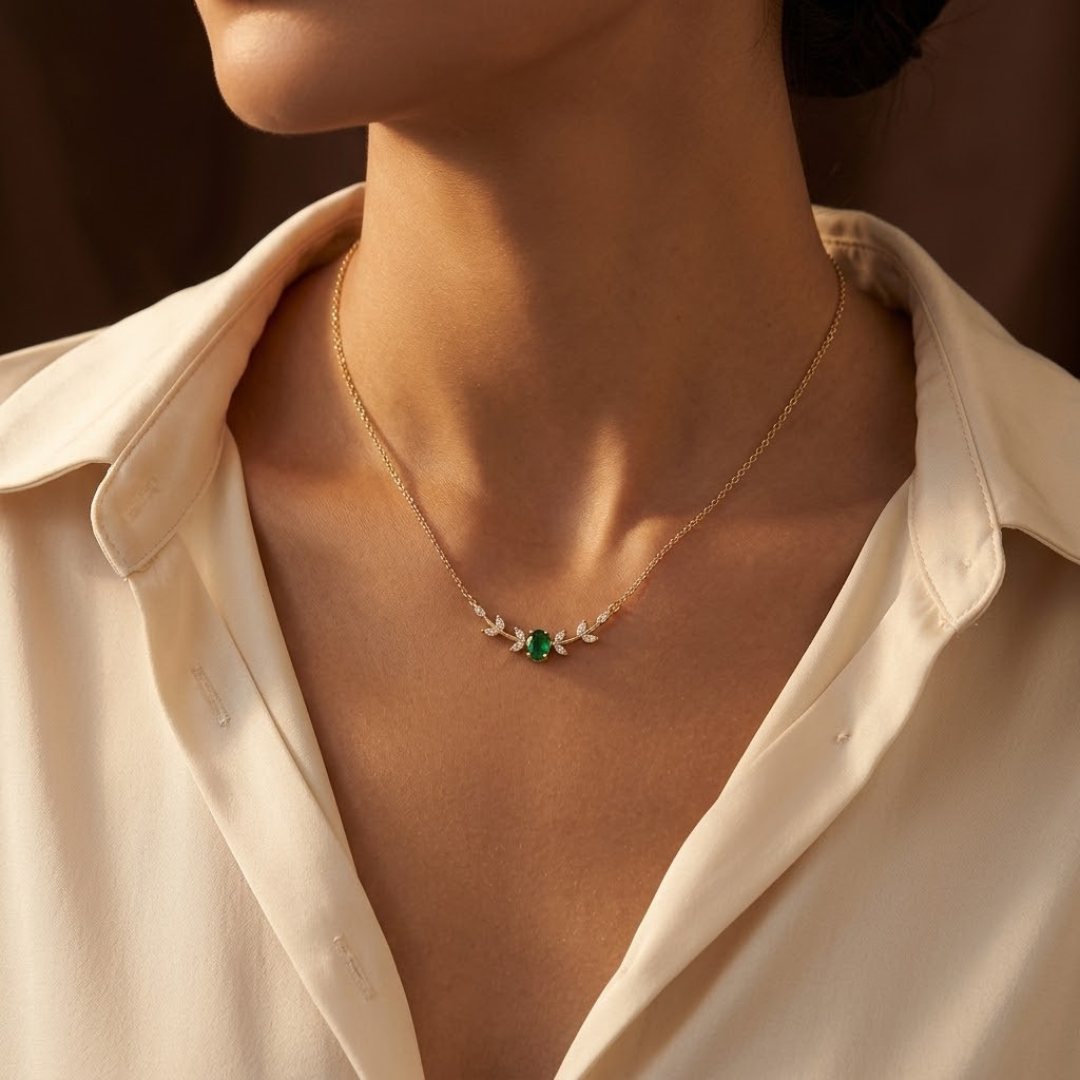 Gold Emerald Minimalist Necklace by Harrison & James - necklace product image 2