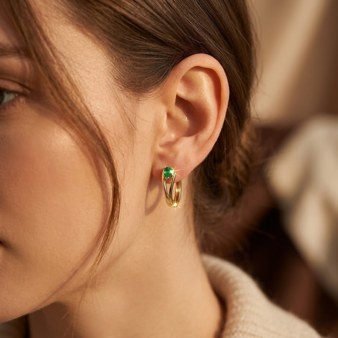 Gold Emerald Accent Hoop Earrings by Harrison & James - earrings product image 2