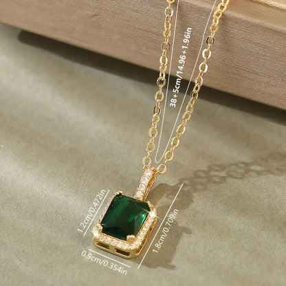 Gold Emerald Rectangular Halo Necklace by Harrison & James - necklace product image 4