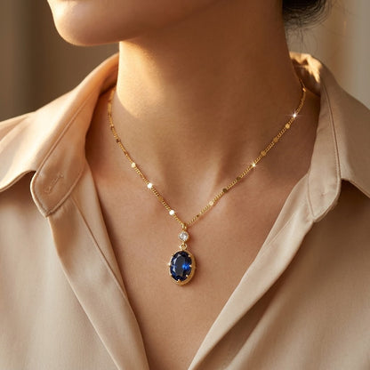 Gold Sapphire Oval Drop Necklace by Harrison & James - necklace product image 2
