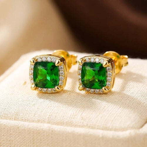 Gold Emerald Halo Stud Earrings by Harrison & James - earrings product image 1