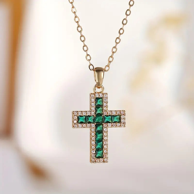 Solene Emerald Cross Pendant Necklace | Gold by Harrison & James - necklace product image 2