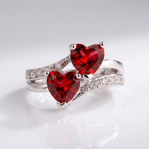 DOUBLE RED HEART SILVER RING by Harrison & James - ring product image 1