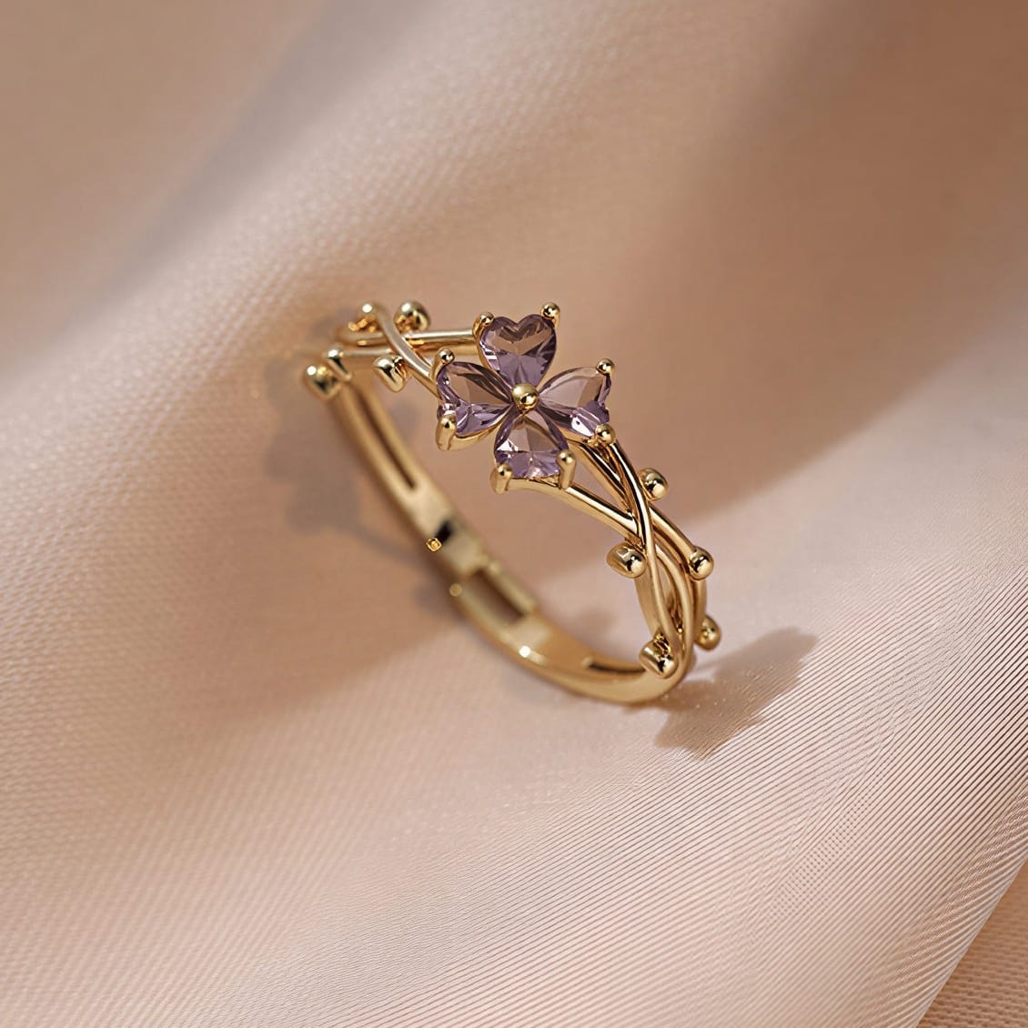 AMETHYST FLOWER RING - (ADJUSTABLE) by Harrison & James - ring product image 1